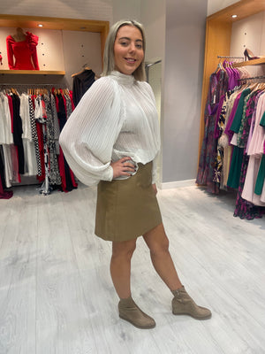 Soaked in Luxury Beige Leather Skirt