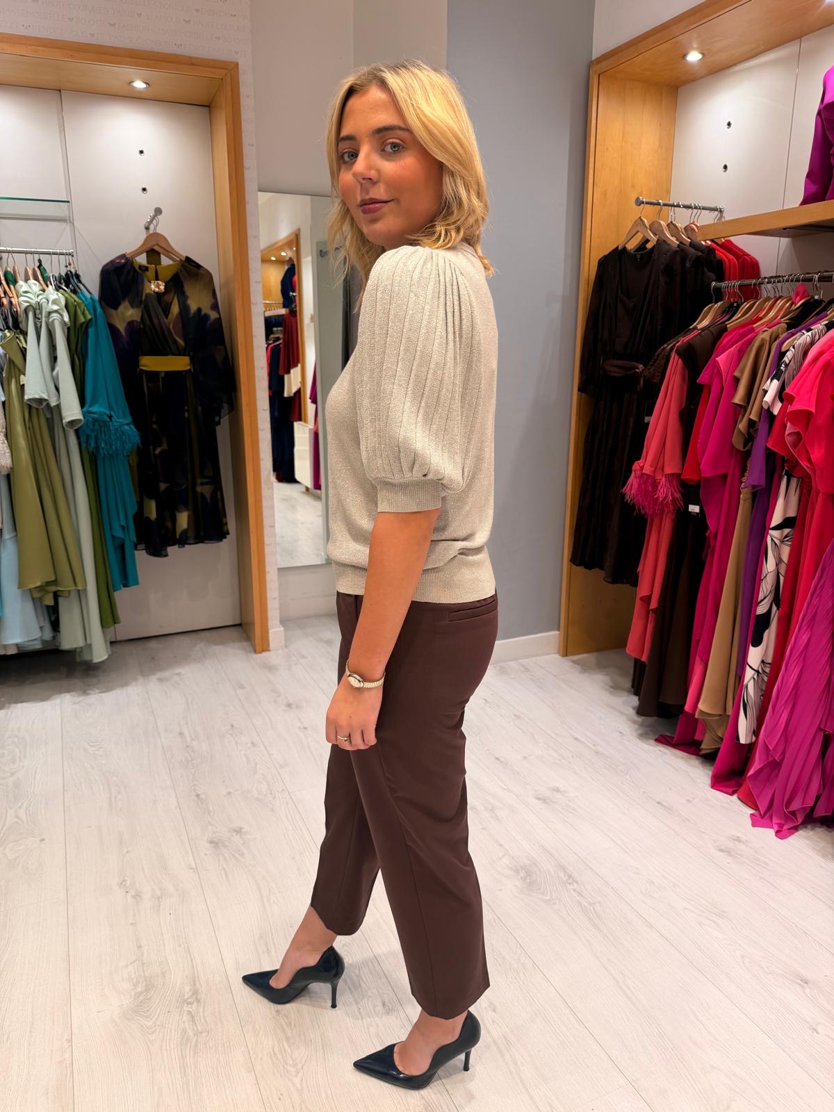 Kaffe Champagne Puff Sleeve Knit Top