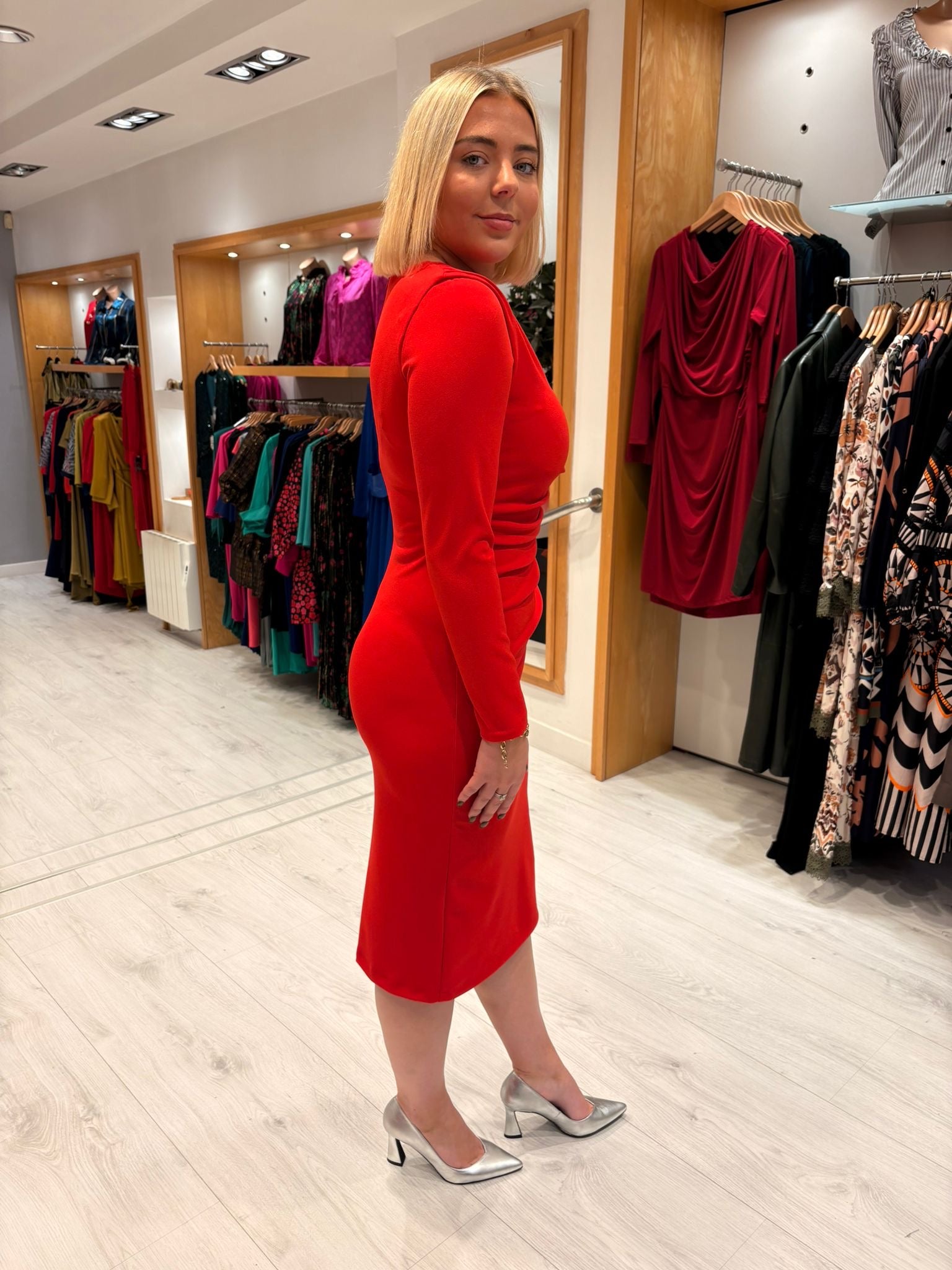 Casting Red Ruched Bodycon Dress