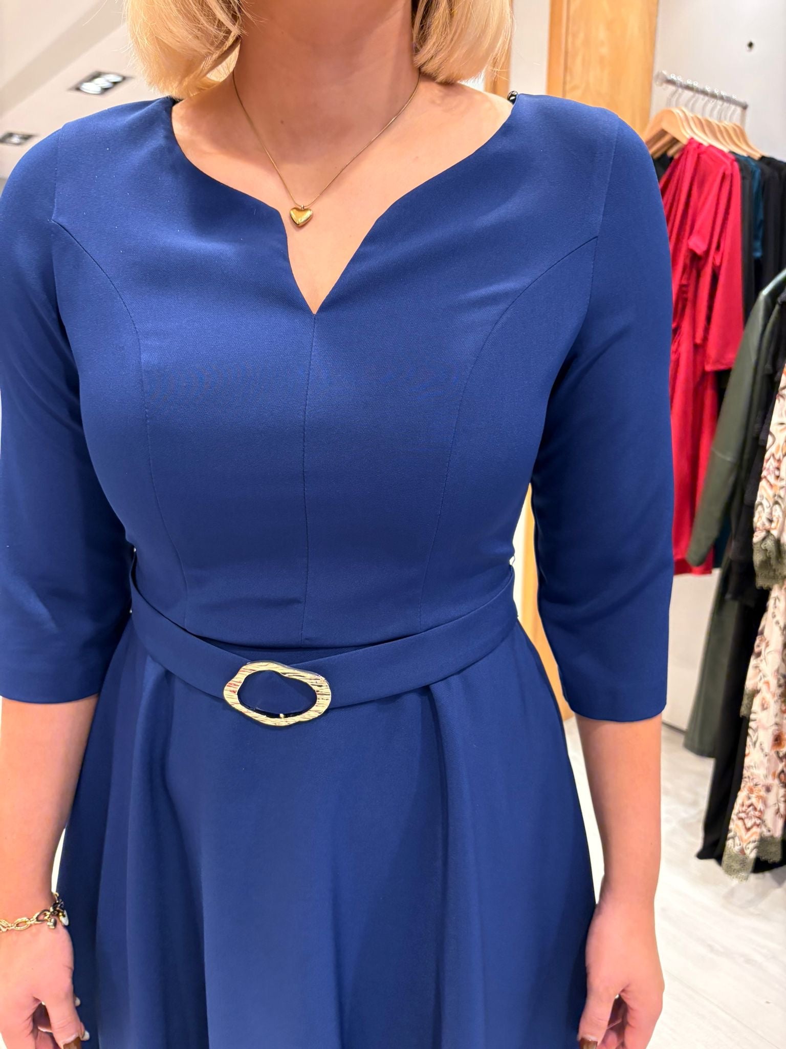 Moncho Heredia Belted Royal Blue Midi Dress