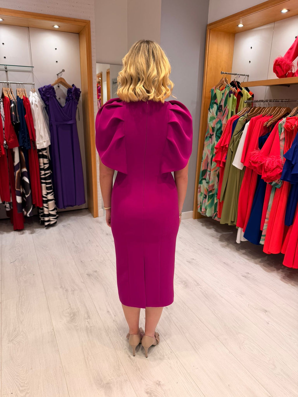 Carla Ruiz Fucshia Cape Dress