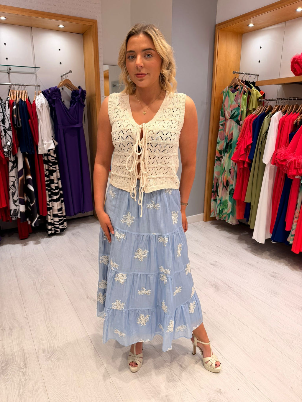 Smashed Lemon Blue Embroidered Skirt