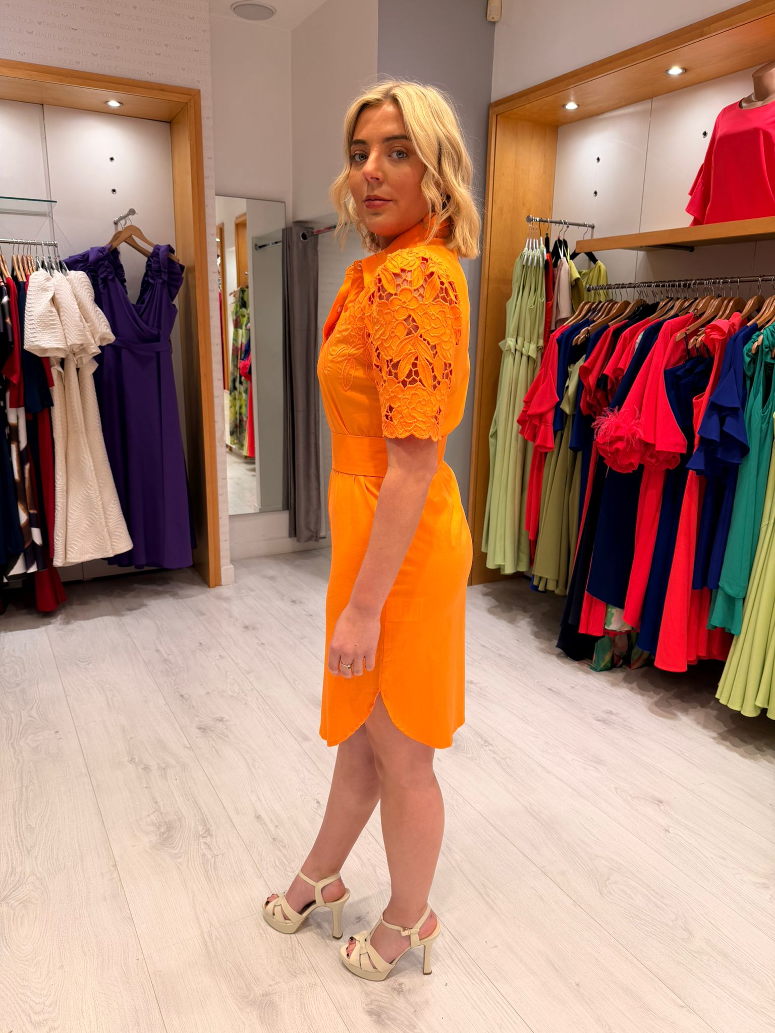 K Design Orange Embroidery Dress