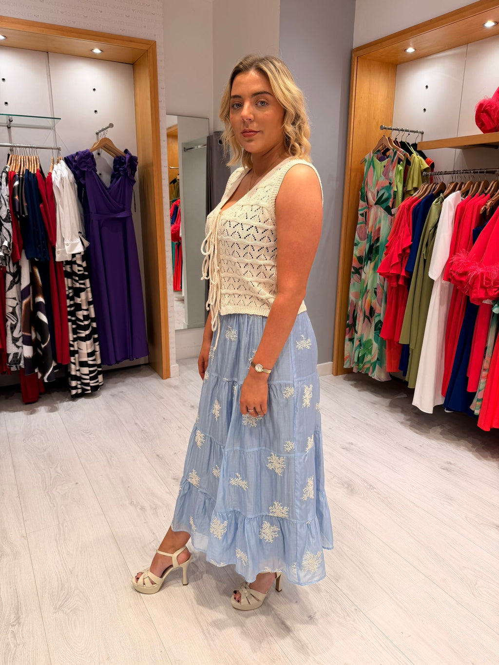 Smashed Lemon Blue Embroidered Skirt
