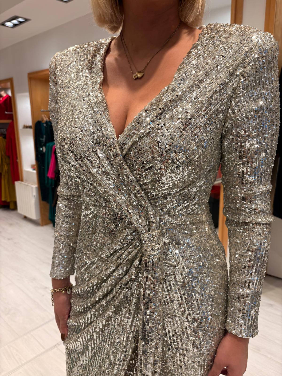 Carla Ruiz Silver Sequin Dress
