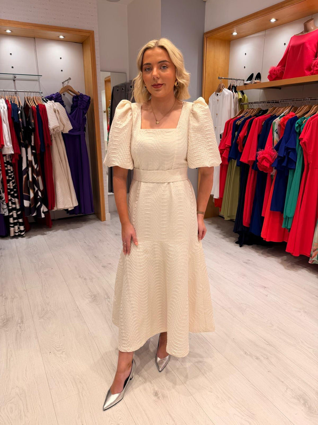 Rolemode Cream Textured Midi Dress