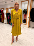 Rolemode Mustard Draped Cowl-Neck Dress