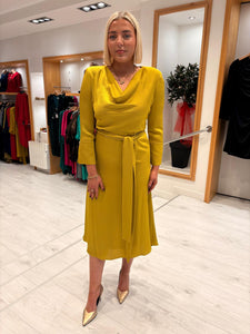 Rolemode Mustard Draped Cowl-Neck Dress