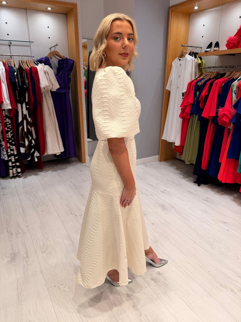 Rolemode Cream Textured Midi Dress