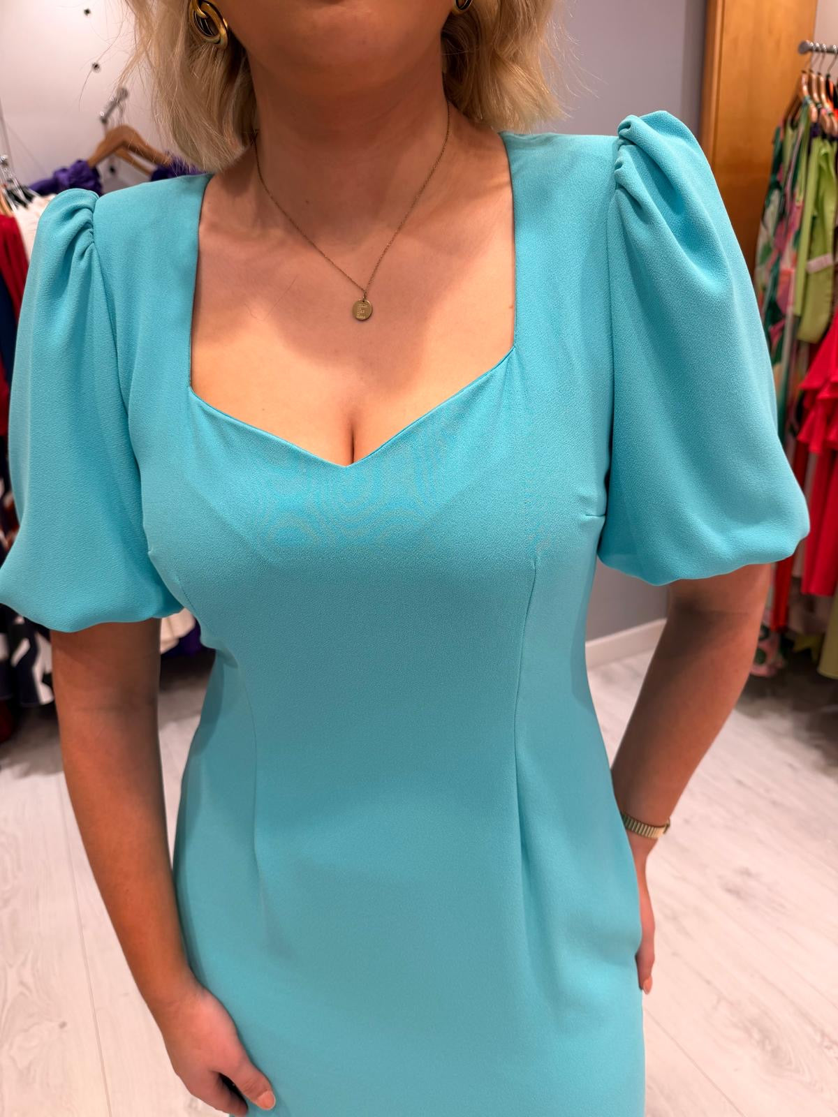 Rolemode Aqua Puff Sleeve Midi Dress