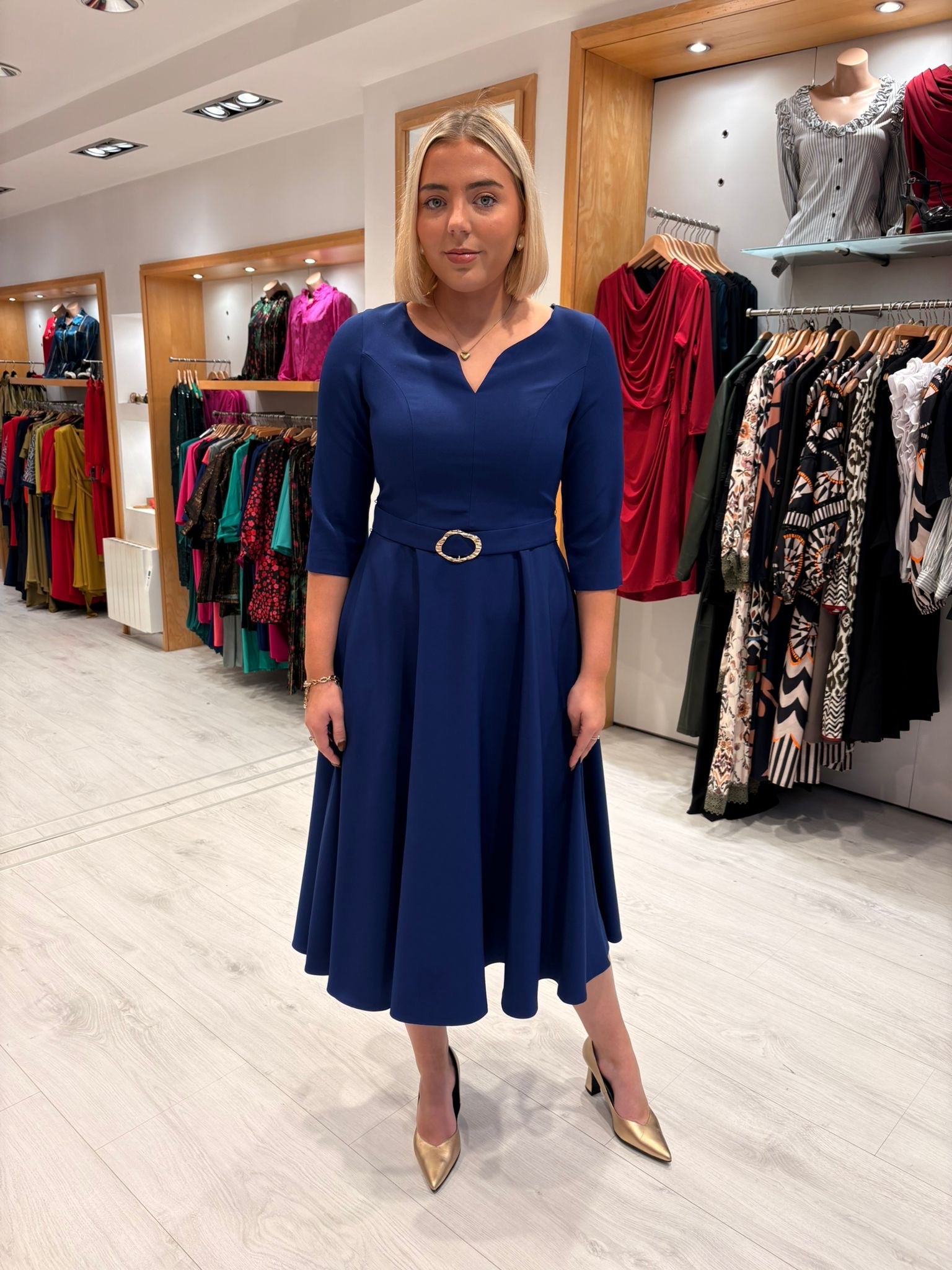 Moncho Heredia Belted Royal Blue Midi Dress
