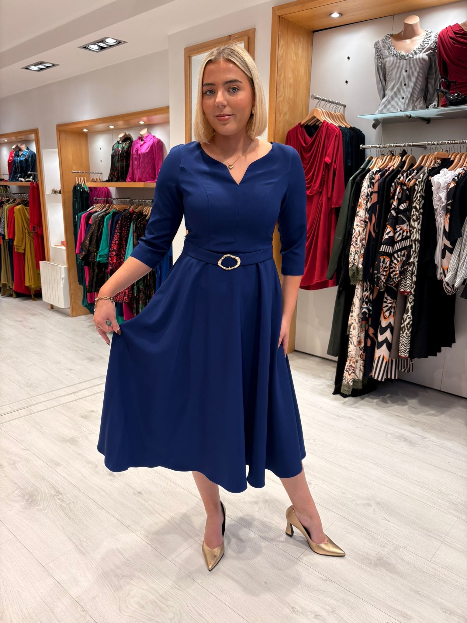 Moncho Heredia Belted Royal Blue Midi Dress