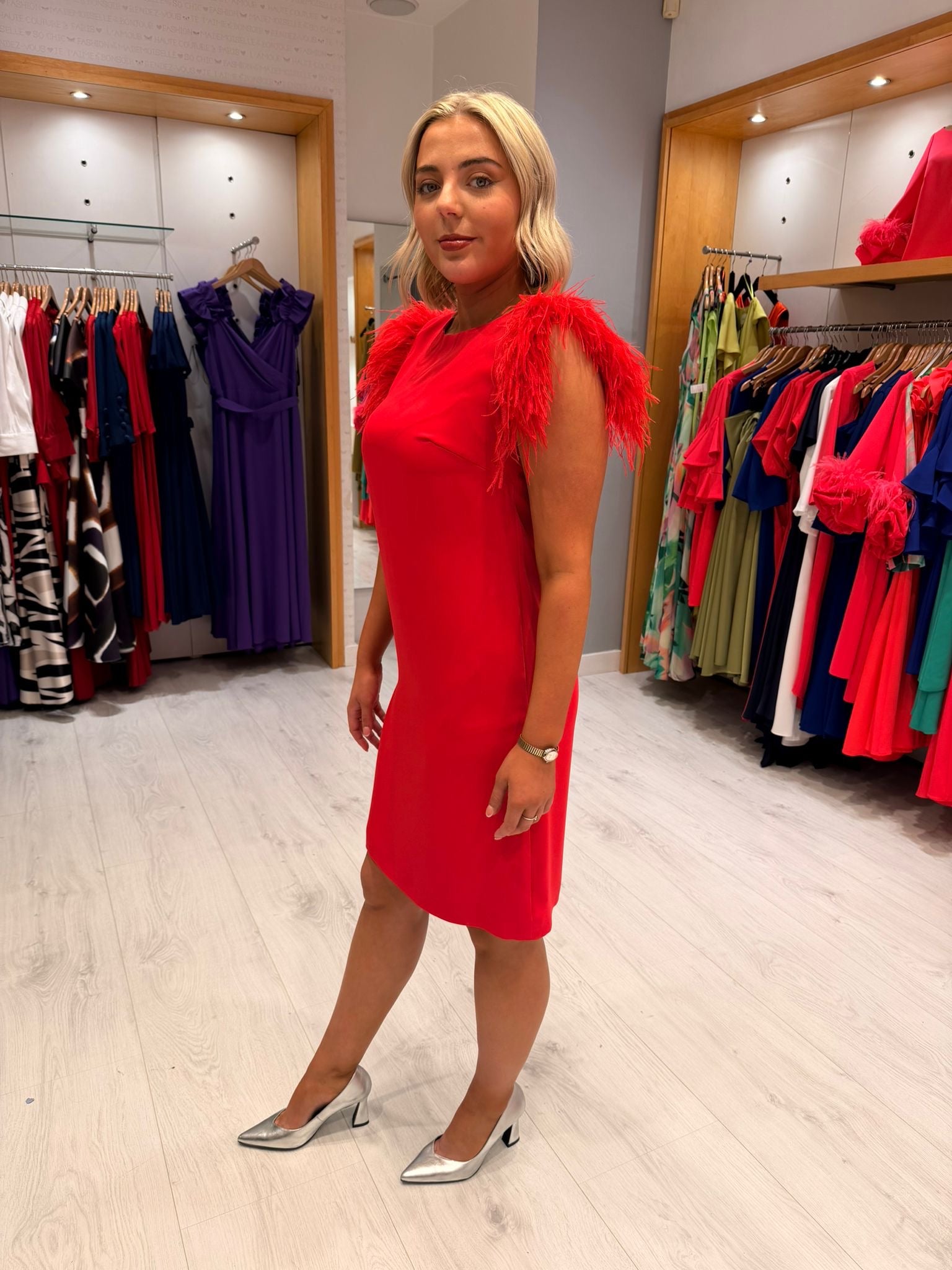 Carla Ruiz Red Feather Dress