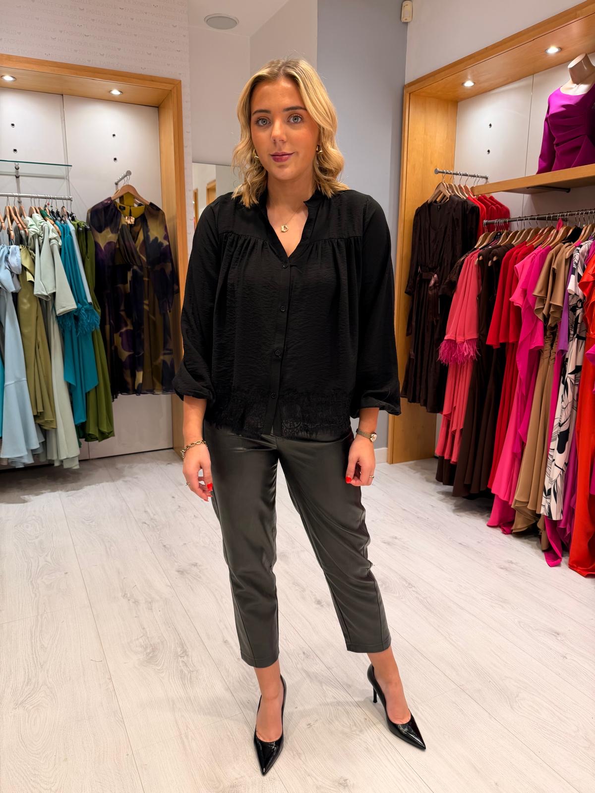Kaffe Black Textured Button-Front Blouse