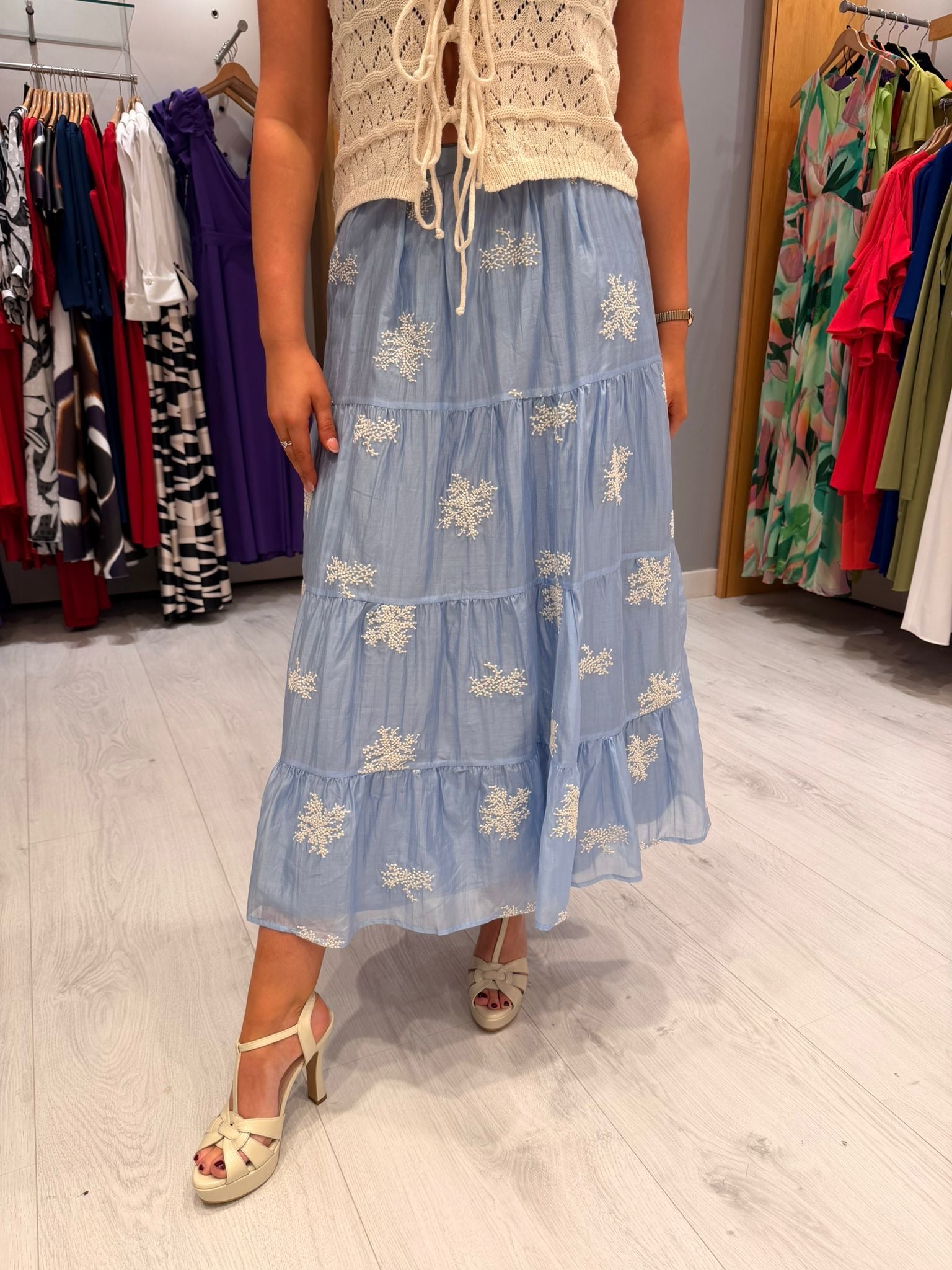 Smashed Lemon Blue Embroidered Skirt