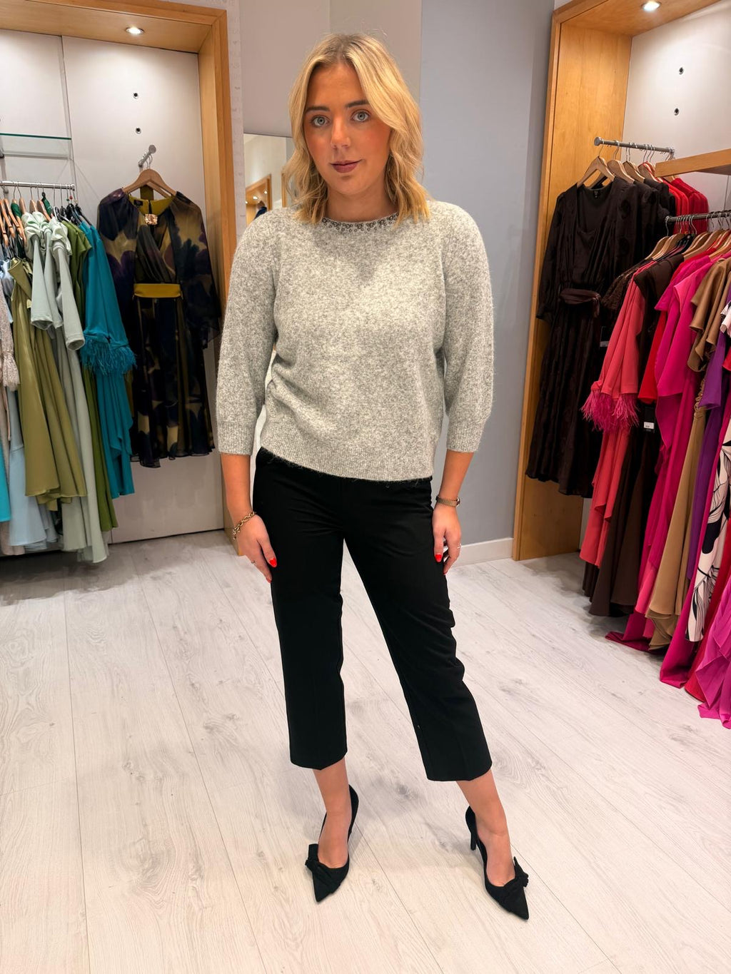 Kaffe Grey Embellished Knit Jumper