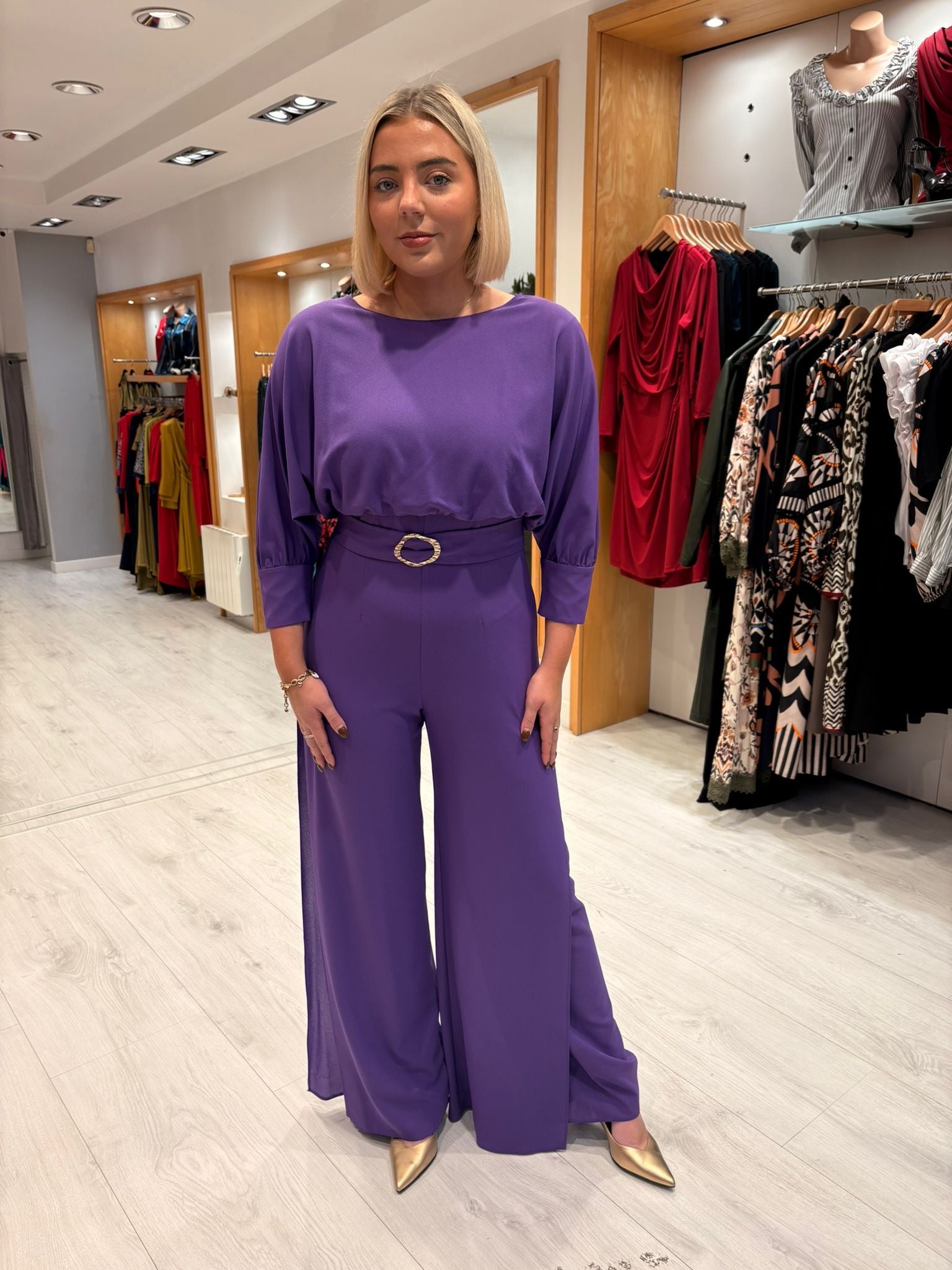 Moncho Heredia Violet Belted Wide-Leg Jumpsuit