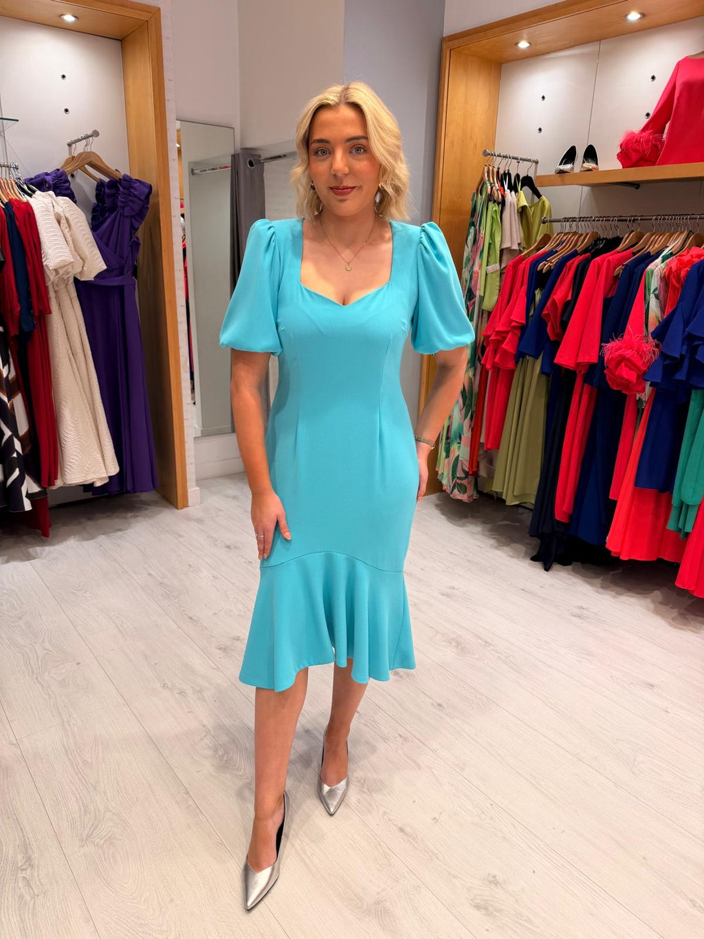 Rolemode Aqua Puff Sleeve Midi Dress