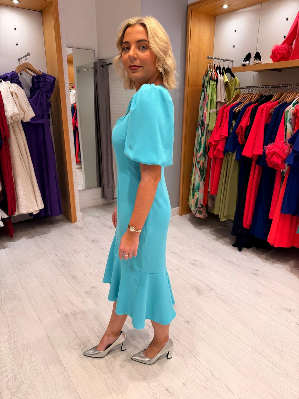 Rolemode Aqua Puff Sleeve Midi Dress