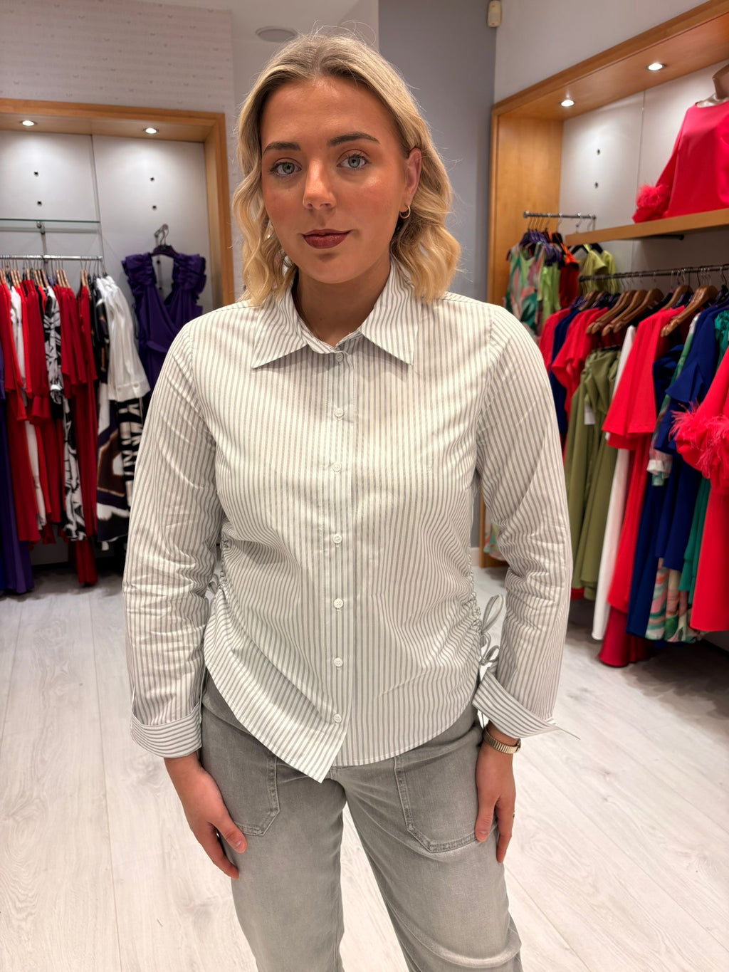 Yaya Grey and White Stripe Shirt