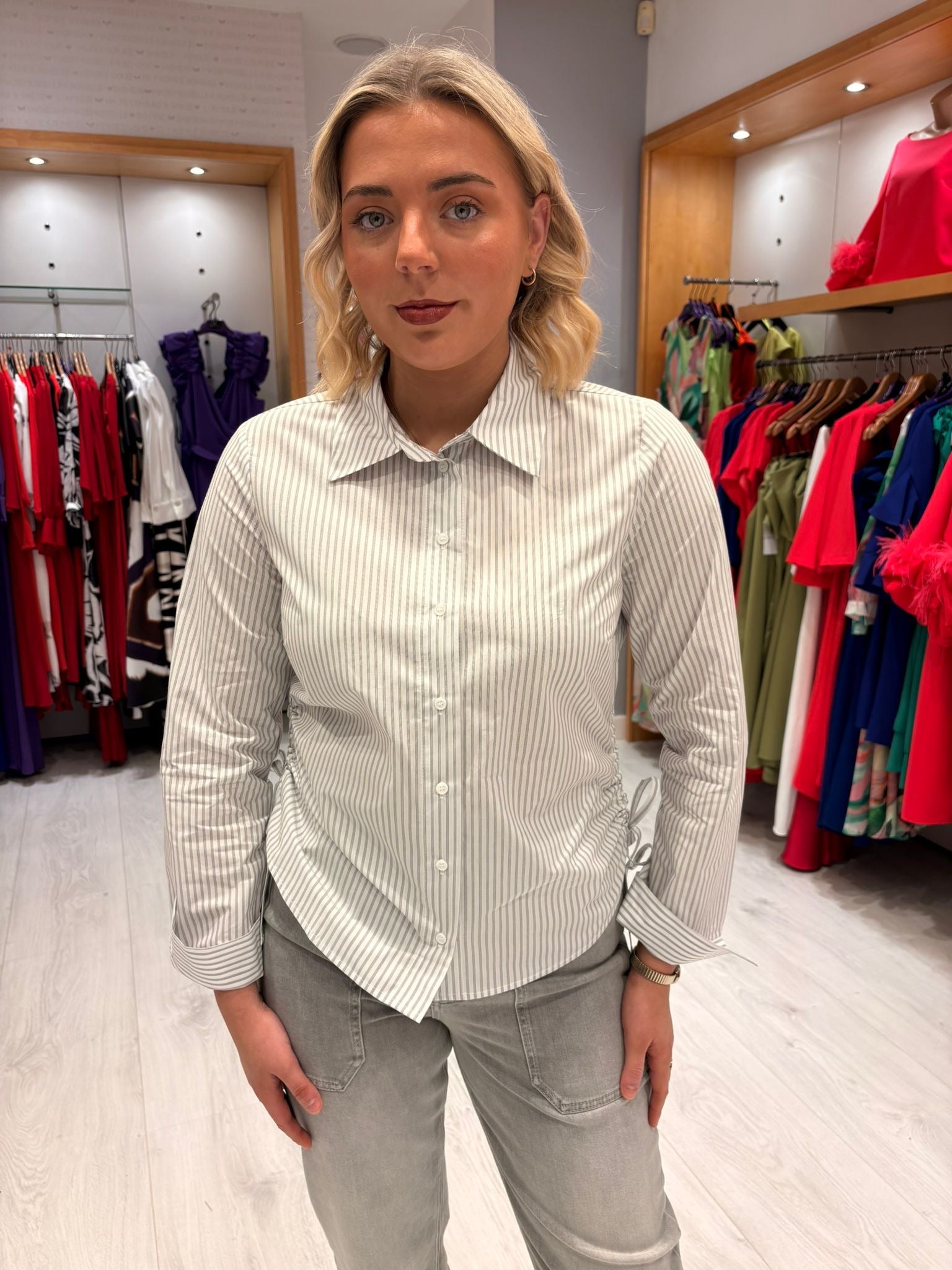 Yaya Grey and White Stripe Shirt