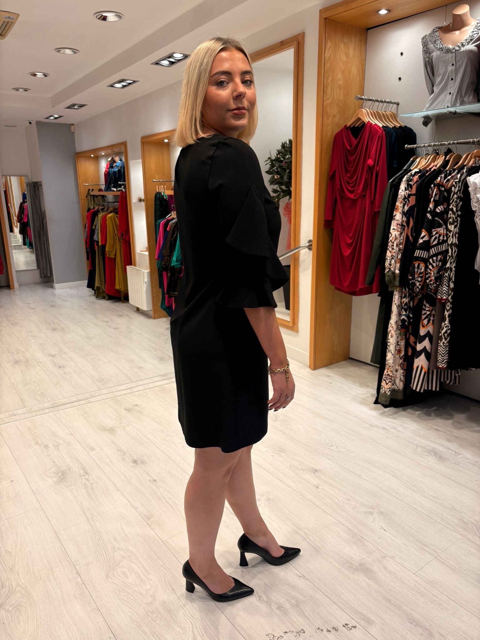 Moncho Heredia Black Ruffle-Sleeve Shift Dress