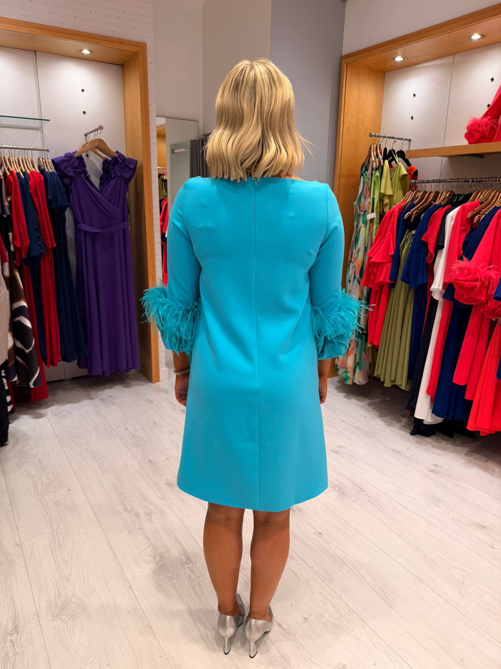 Carla Ruiz Aqua Feather Dress
