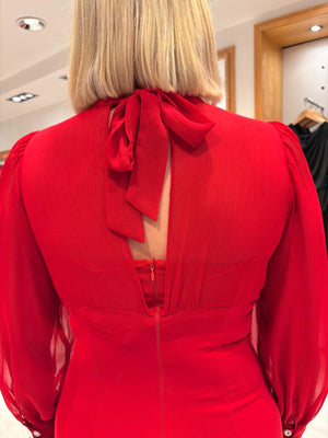Rolemode Ruby Sheer-Sleeve High-Neck Dress