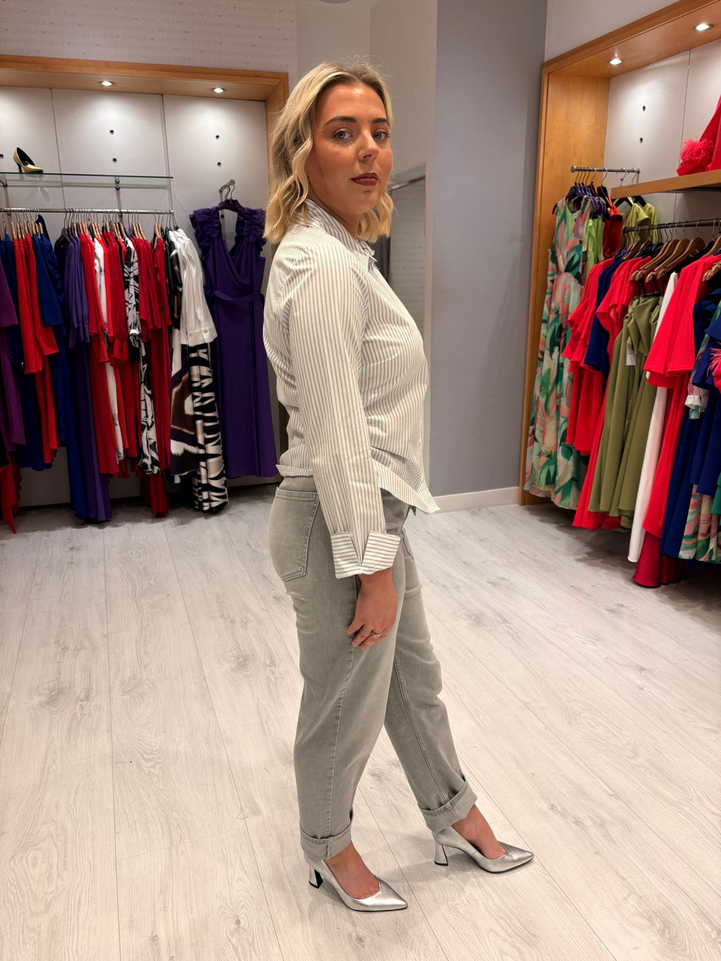 Yaya Grey and White Stripe Shirt