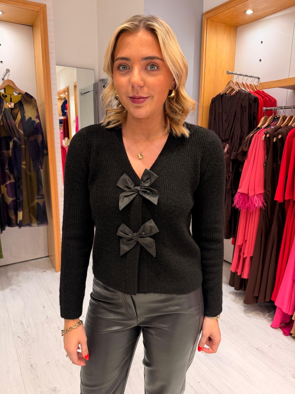 Kaffe Black Bow Detail Knit Cardigan