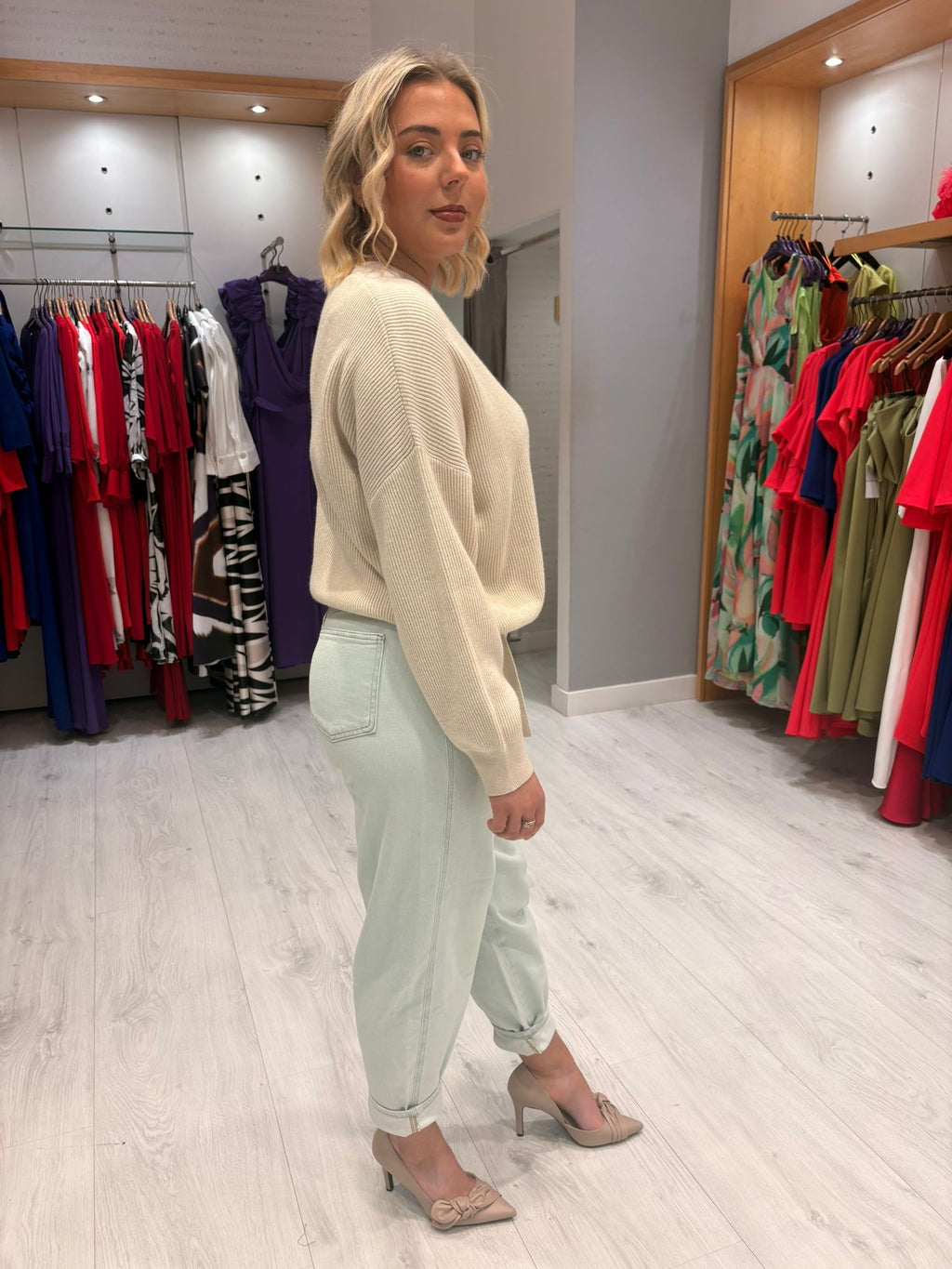 Yaya Cream Knit Sweater with Tie Details