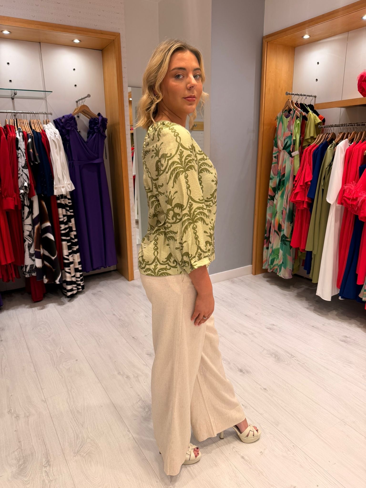 Smashed Lemon Green Print Blouse