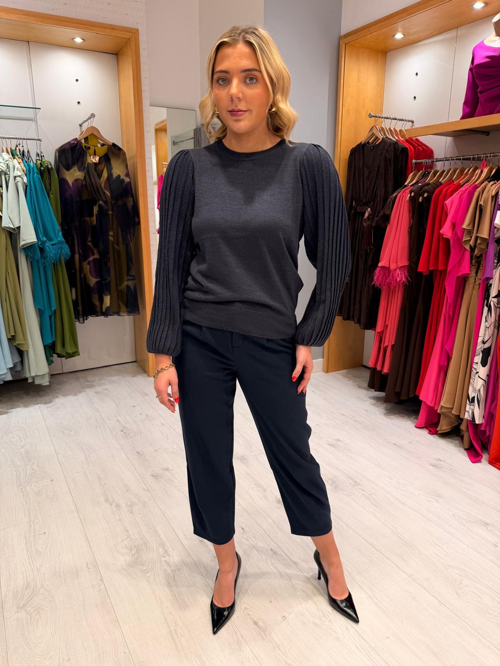 Kaffe Navy Barrel-Leg Trousers