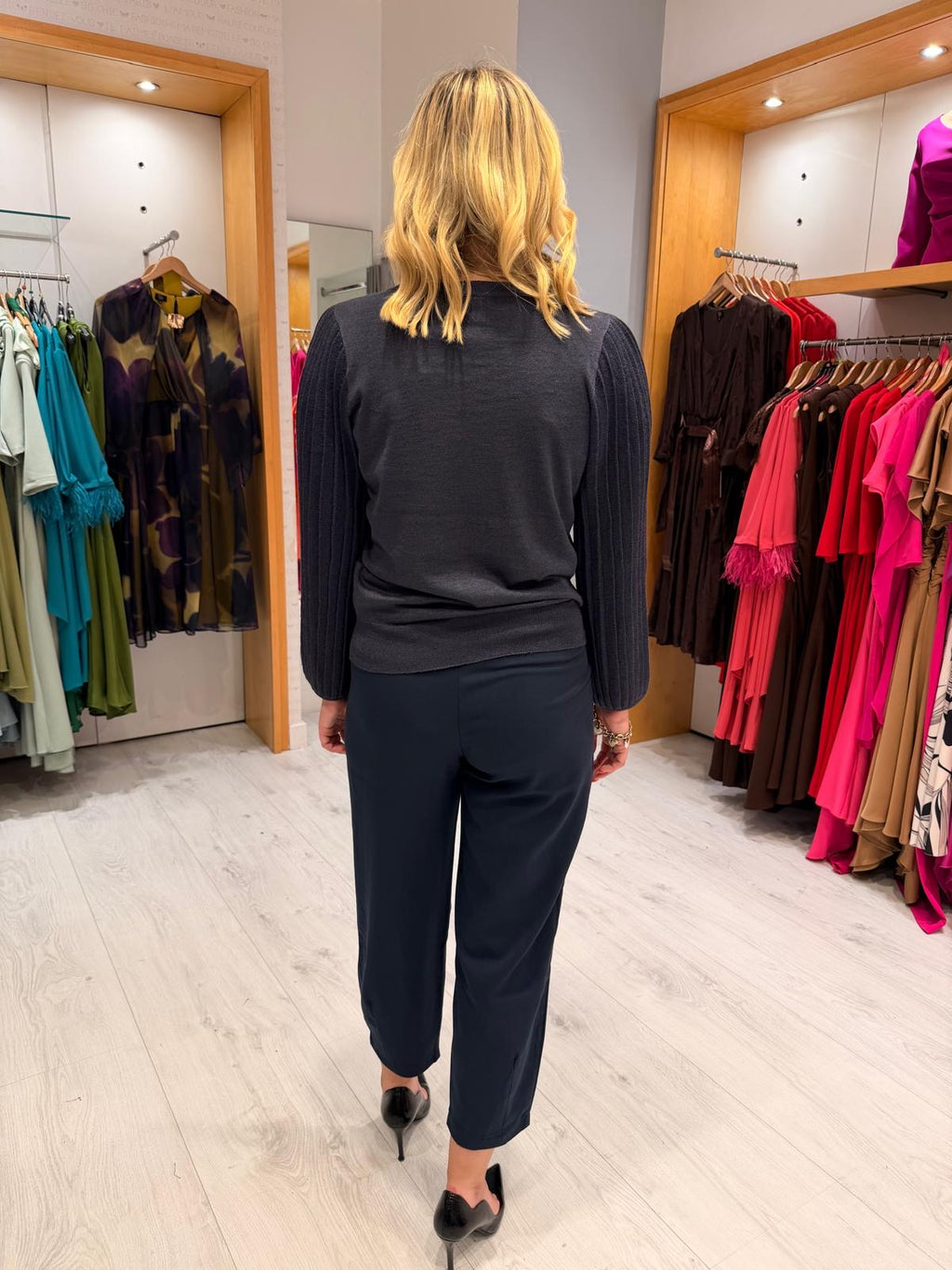 Kaffe Navy Pleated Sleeve Knit Top