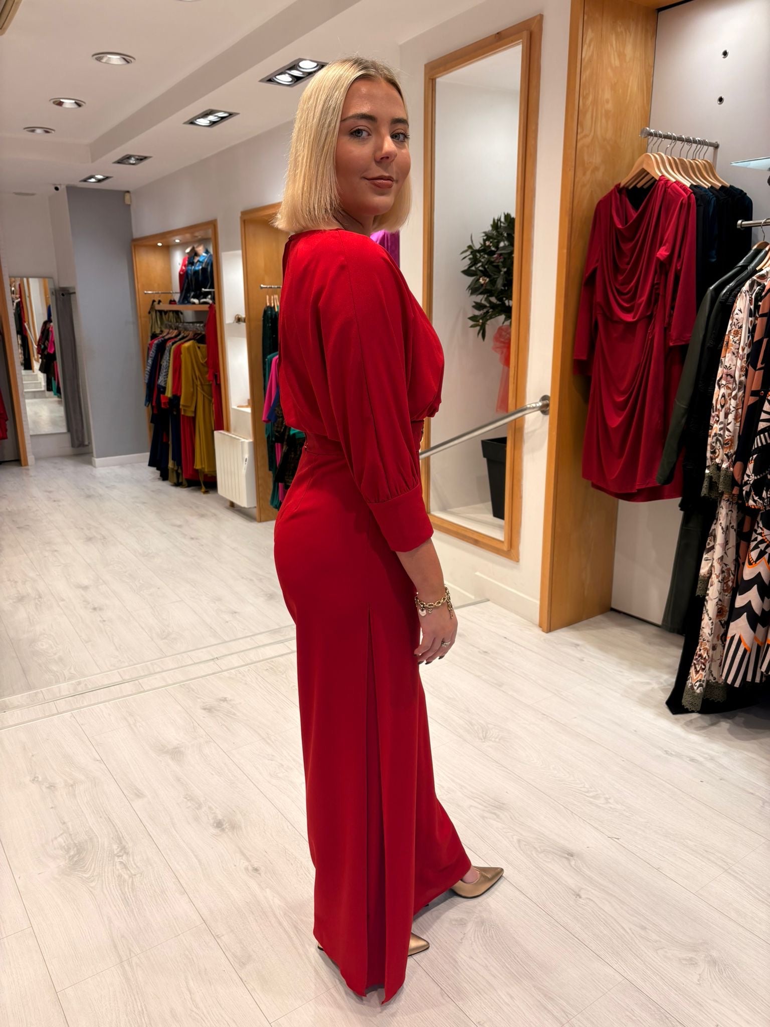 Moncho Heredia Red Belted Wide-Leg Jumpsuit