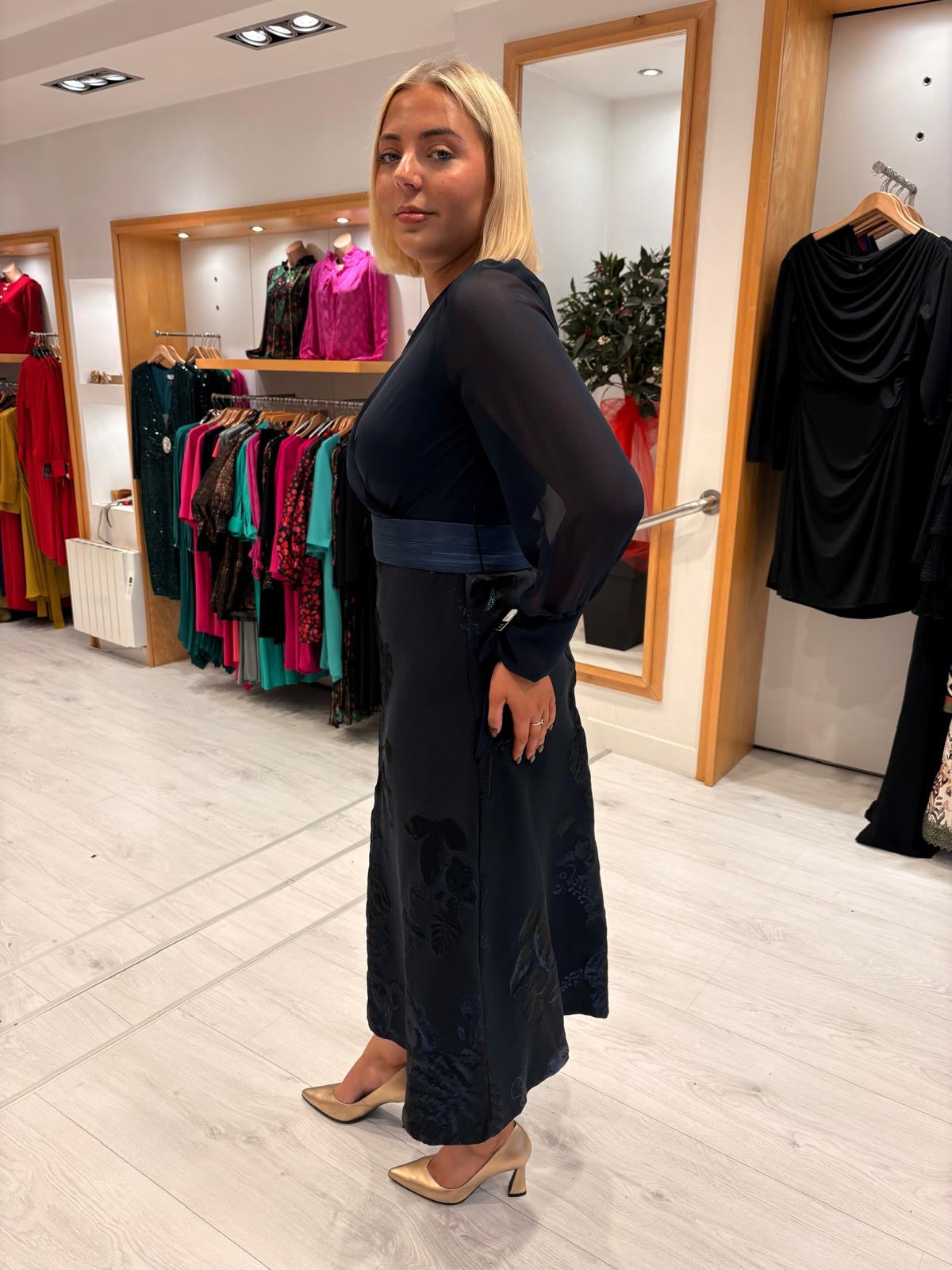 Rolemode Navy Wrap-Style Contrast Skirt Dress