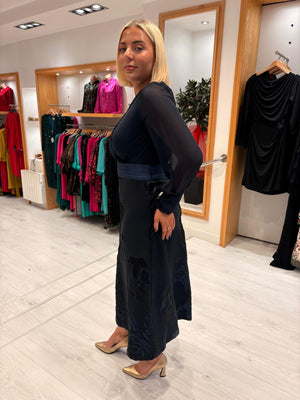 Rolemode Navy Wrap-Style Contrast Skirt Dress