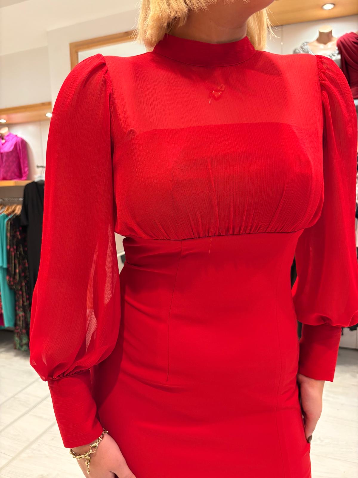 Rolemode Ruby Sheer-Sleeve High-Neck Dress