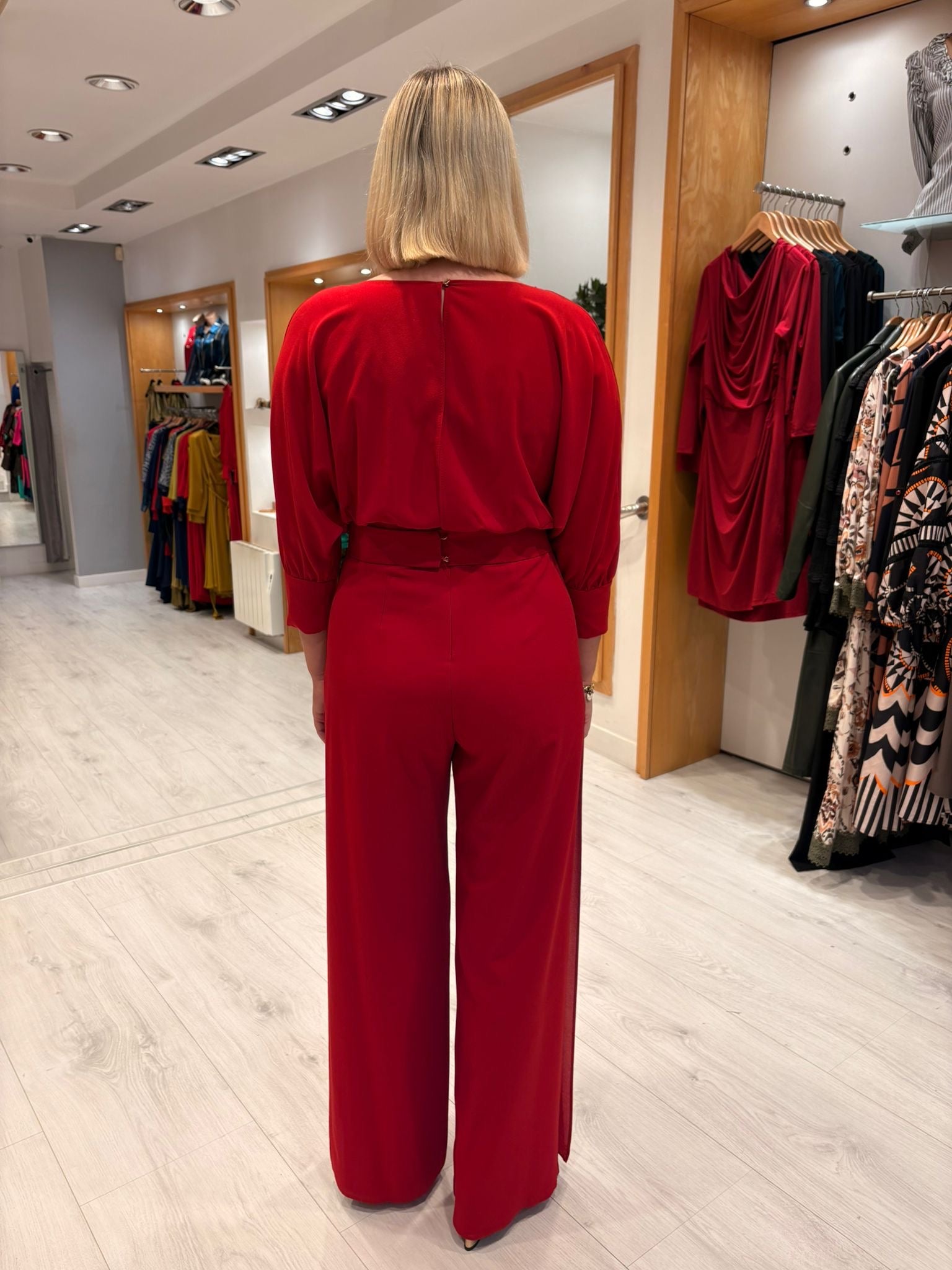 Moncho Heredia Red Belted Wide-Leg Jumpsuit