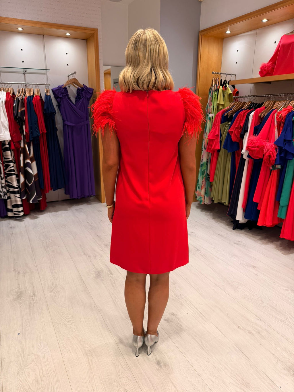 Carla Ruiz Red Feather Dress