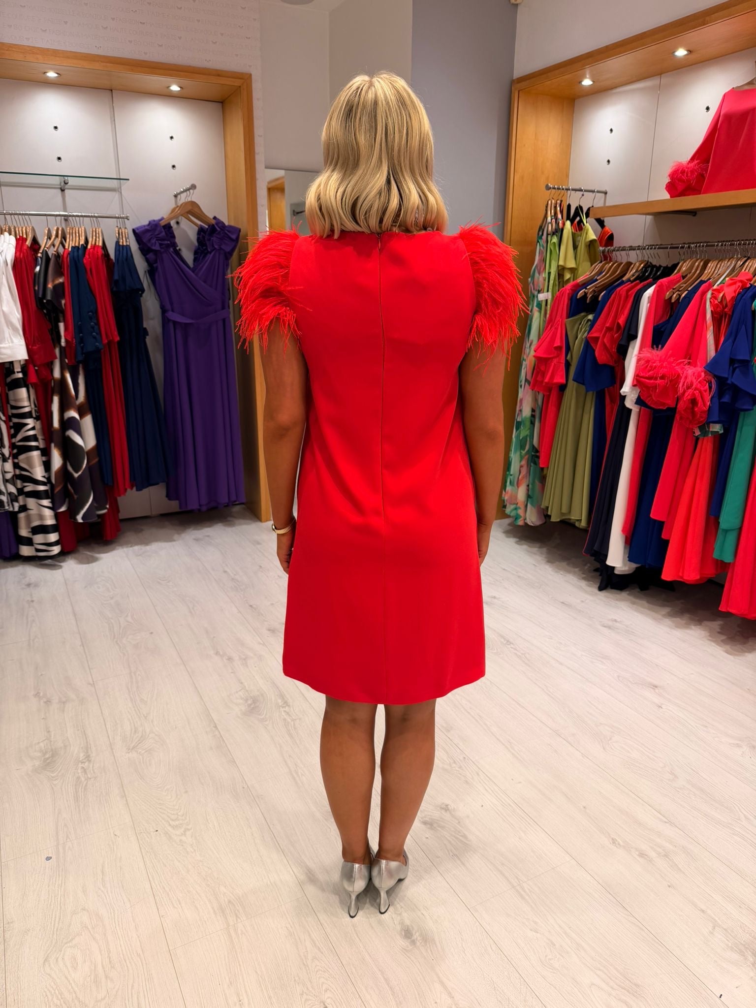 Carla Ruiz Red Feather Dress