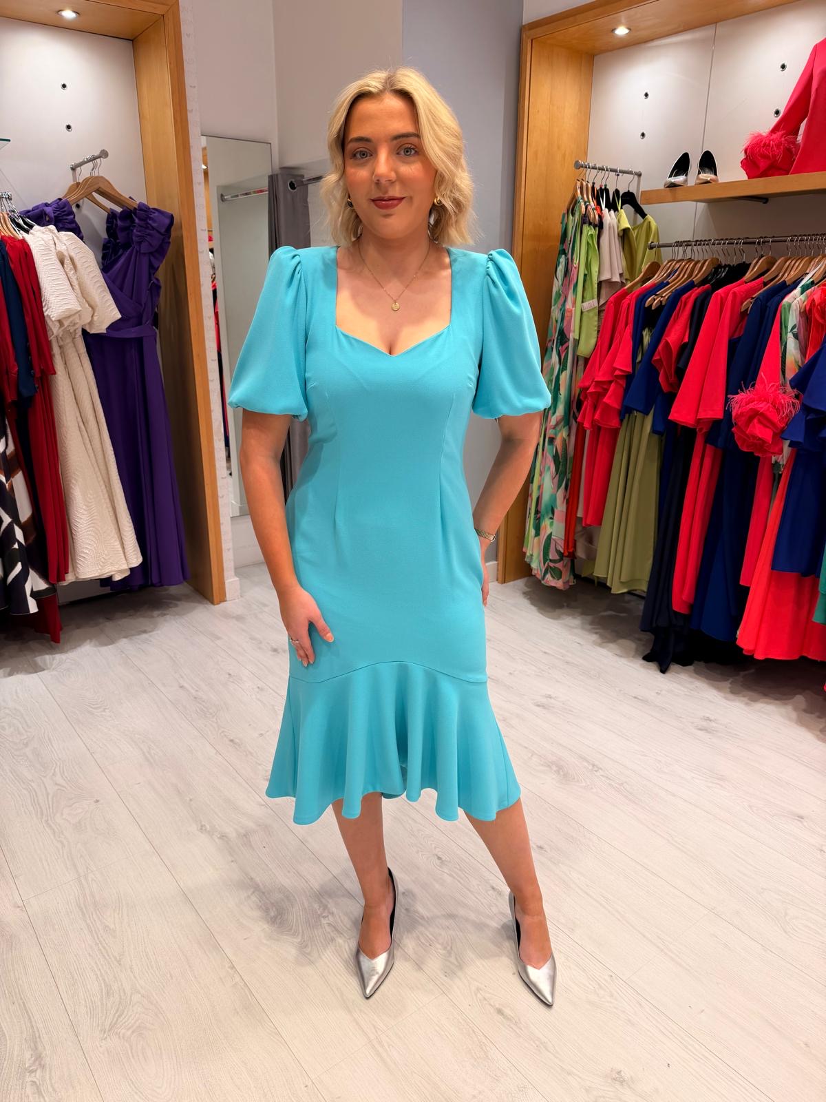 Rolemode Aqua Puff Sleeve Midi Dress