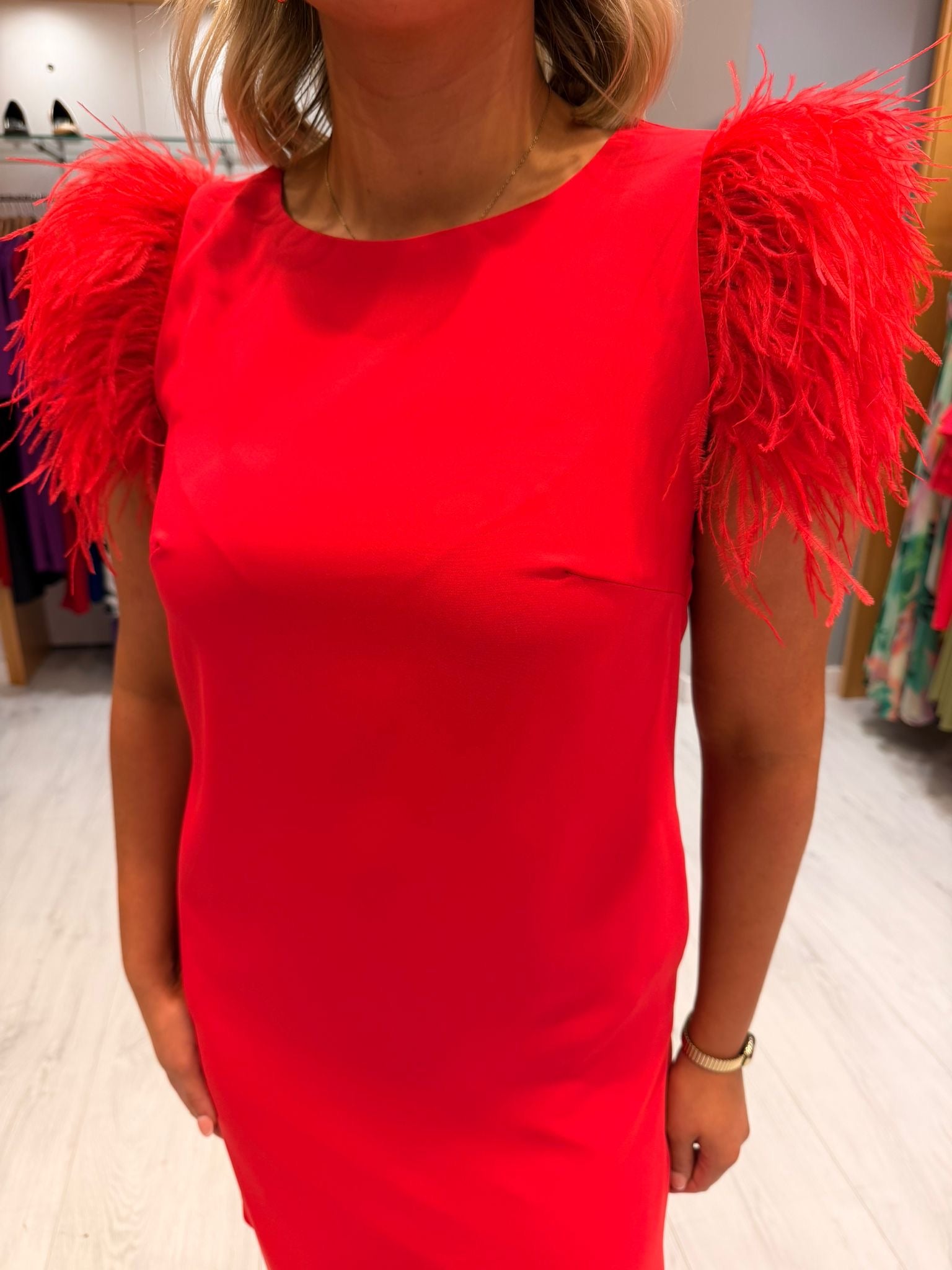 Carla Ruiz Red Feather Dress