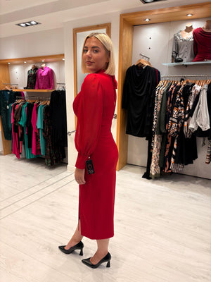 Rolemode Ruby Sheer-Sleeve High-Neck Dress