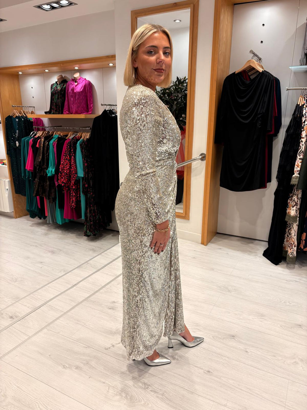 Carla Ruiz Silver Sequin Dress