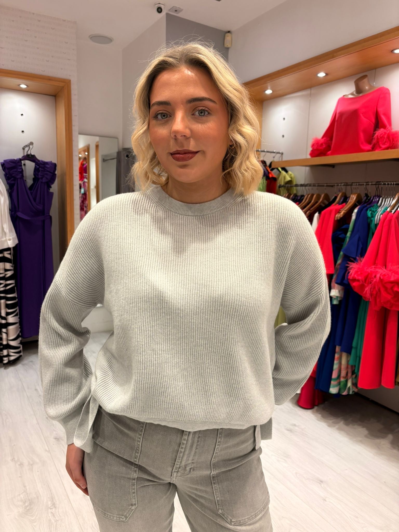 Yaya Grey Knitted Sweater with Tie Details