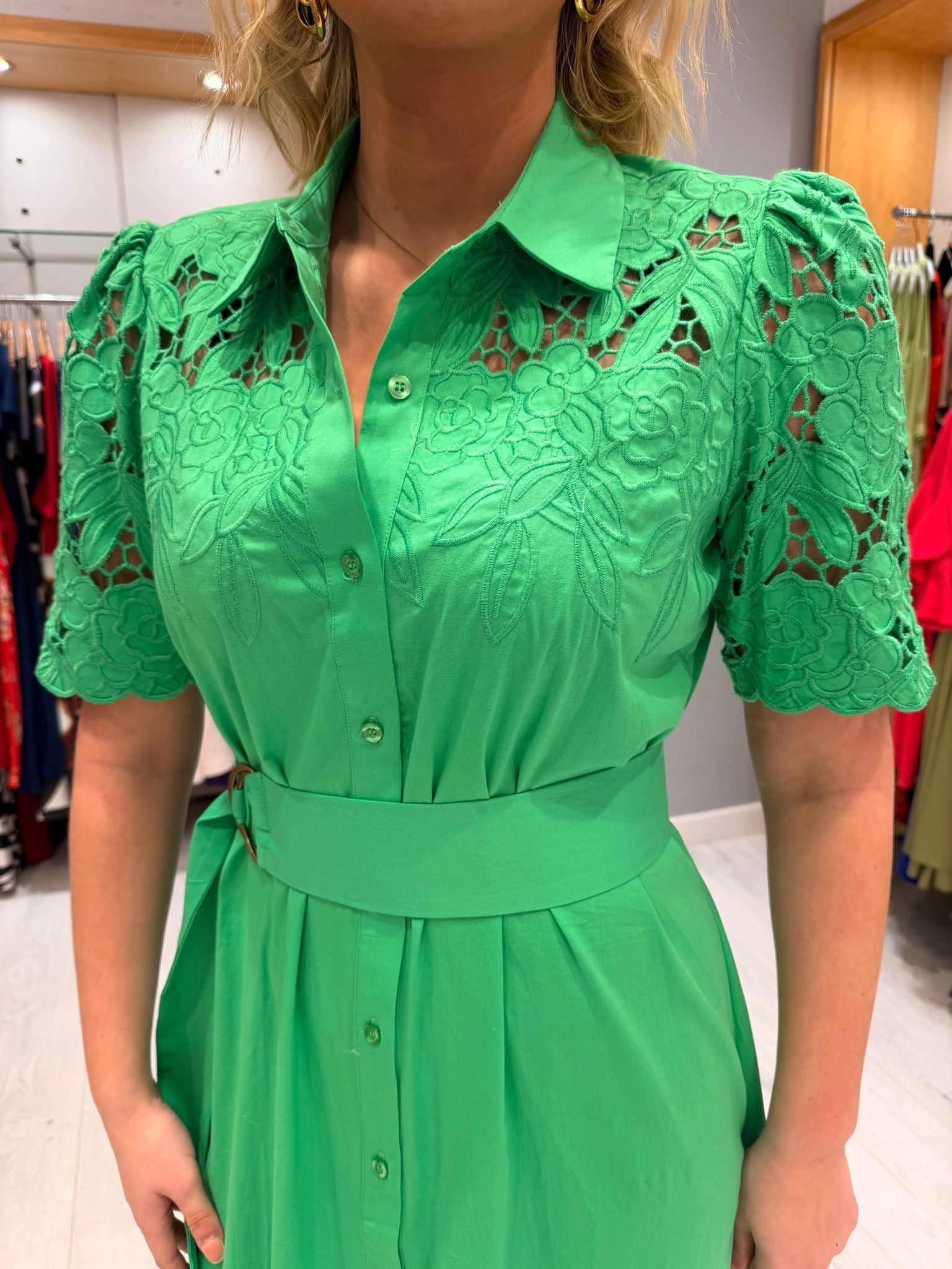 k design dresses ireland K Design Green Embroidery Dress Ruby Nu Boutique