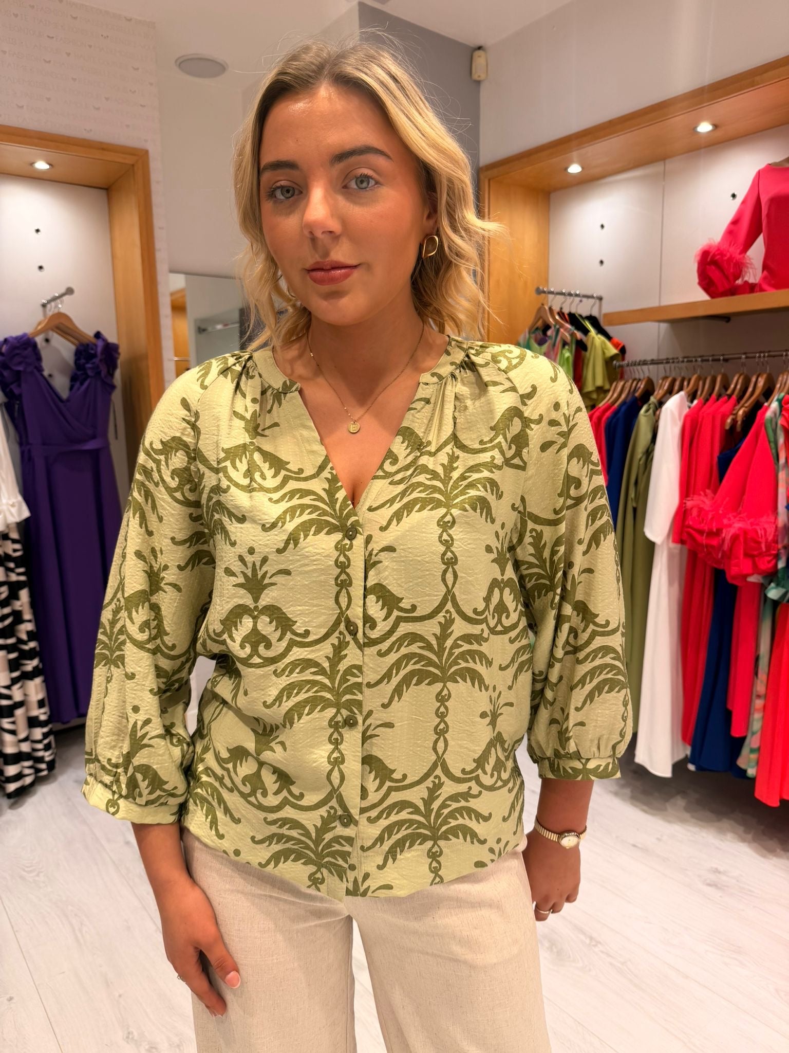 Smashed Lemon Green Print Blouse