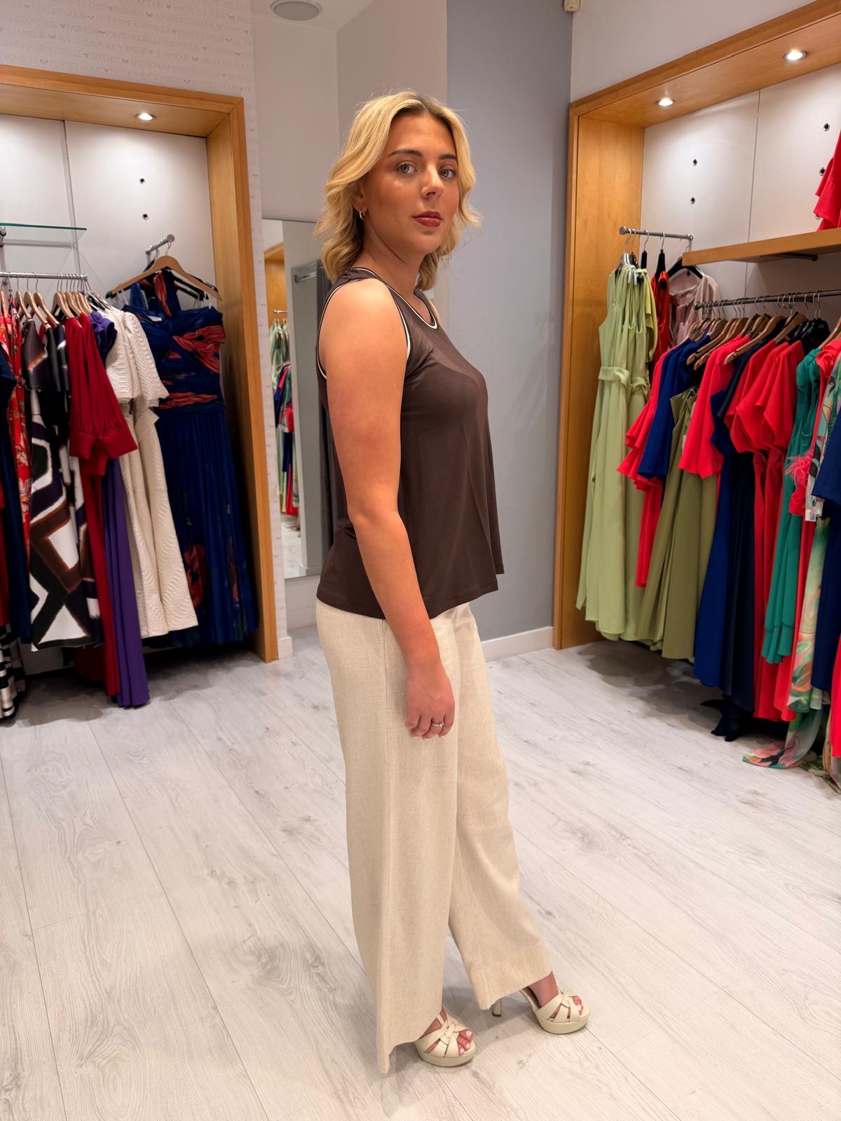 Dolores Brown Vest Top