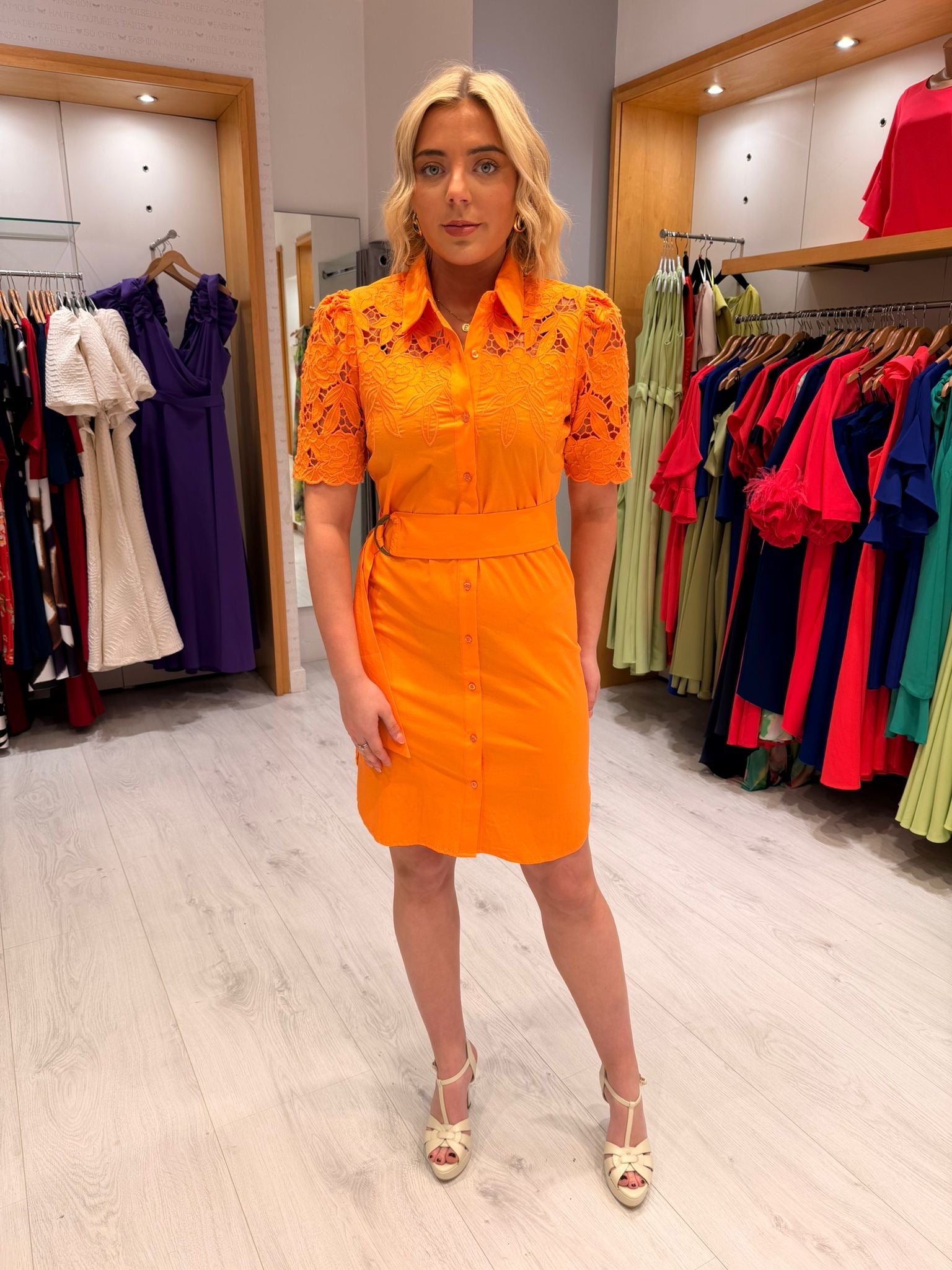 K Design Orange Embroidery Dress
